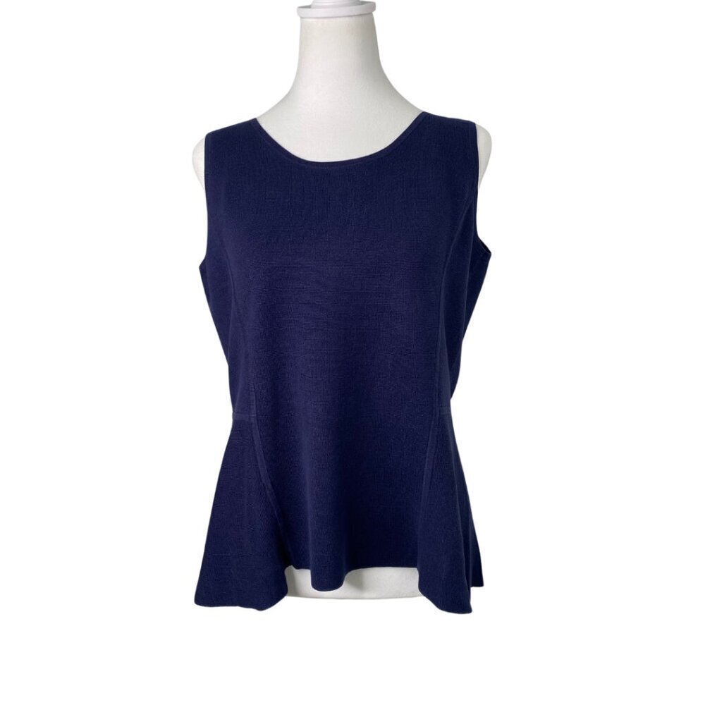 Eileen Fisher Navy Interlock Knit Sleeveless Blouse with Back Zipper, Small #218